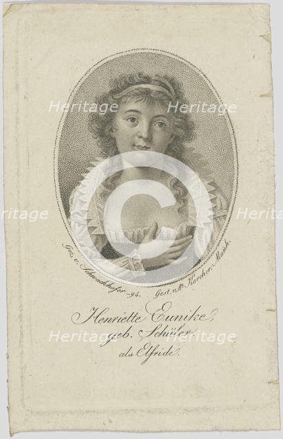 Portrait of Henriette Hendel-Schütz, née Schüler (1772-1849) as Elfride , 1794. Creator: Anonymous.