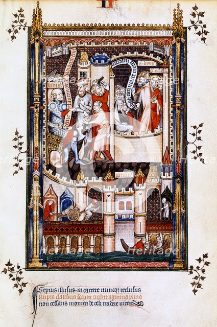 St Denis, St Rusticus and St Eleutherius in prison, 1317. Artist: Unknown