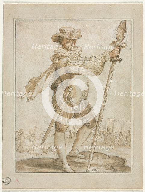 Standing Officer Holding a Boar's Spear, 1586. Creator: Hendrick Goltzius (Dutch, 1558-1617).