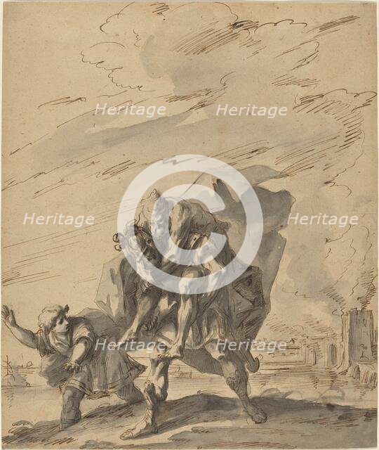 Aeneas Carrying Anchises from Burning Troy, c. 1733. Creator: Gaspare Diziani.