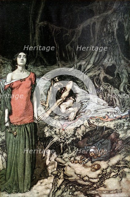 The wooing of Grimhilde, the mother of Hagen. Illustration for Siegfried and The Twilight of the Go Artist: Rackham, Arthur (1867-1939)