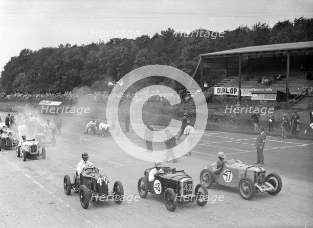 Motor race at Donington Park, Leicestershire, 1936. Artist: Bill Brunell.