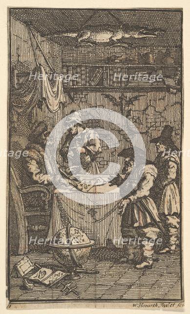 Hudibras Visiting Sidrophel (Seventeen Small Illustrations for Samuel Butler's Hudibras..., 1721-26. Creator: William Hogarth.