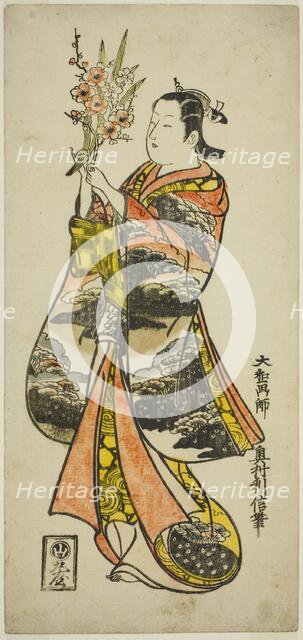 Young Woman Holding Flowers, c. 1730. Creator: Okumura Toshinobu.