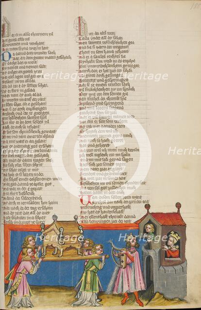 David before the Ark of the Covenant: Michal's Mockery; Weltchronik, about 1400-1410. Creator: Unknown.