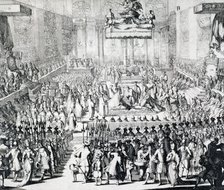 The Coronation of William III and Mary II, Westminster Abbey, London, 21st April 1689. Artist: Unknown