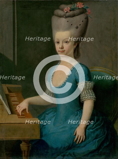 Anna Mária Horvath-Stansithová, fiancée of Ondrej Szirmay, at the harpsichord, 1785-1789. Creator: Unknown.