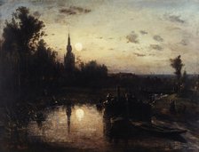 Moonlight in Overschie (near Rotterdam), 1855. Creator: Johan Barthold Jongkind.