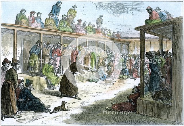 A professional story teller at Kashgar, Xinjiang, China, c1875. Artist: Unknown