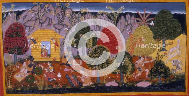 Rama, Sita, and Lakshmana in the forest, c1652. Creator: Sahibdin.