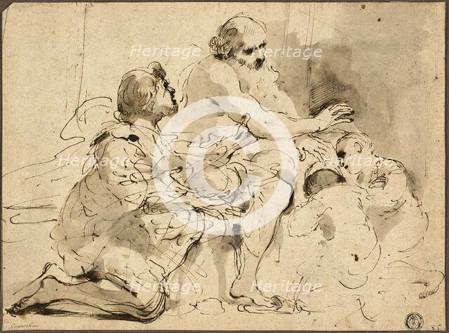 Study for Jacob Blessing the Sons of Joseph (recto); Sketches: Saint Christopher..., c. 1620. Creator: Guercino.