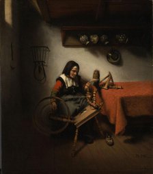 Old Woman Spinning, 1650-1660. Creator: Nicolaes Maes.