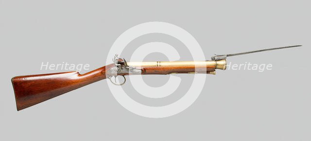 Flintlock Blunderbuss with Spring-Bayonet, England, 1820. Creator: Unknown.