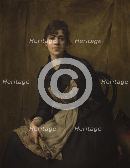 Self-Portrait with Apron and Brushes, 1887. Creator: Anna Bilinska.