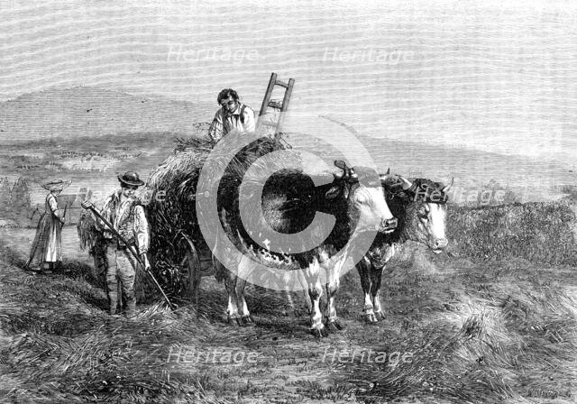 "Haymaking in Switzerland" - painted by H. Moore, from the Exhibition of the National..., 1857. Creator: Mason Jackson.