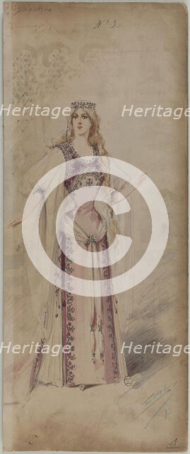 Costume design for Ella Russell als Elisabeth in the Opera "Tannhäuser" by Richard Wagner, 1890s. Creator: Edel (Colorno), Alfredo (1856-1912).