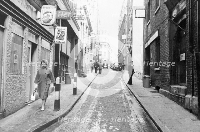 People walking down Botolph Lane, City of London, (c1960s?). Artist: Unknown