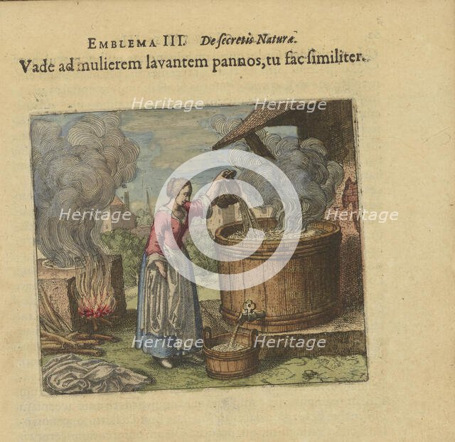 Emblem 3. Go to the woman who washes her smiles, do the same, 1618. Creator: Merian, Matthäus, the Elder (1593-1650).