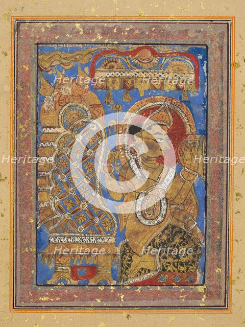 Page from a Kalpa-sutra: Indra paying homage to Mahavira, early 16th century. Creator: Unknown.