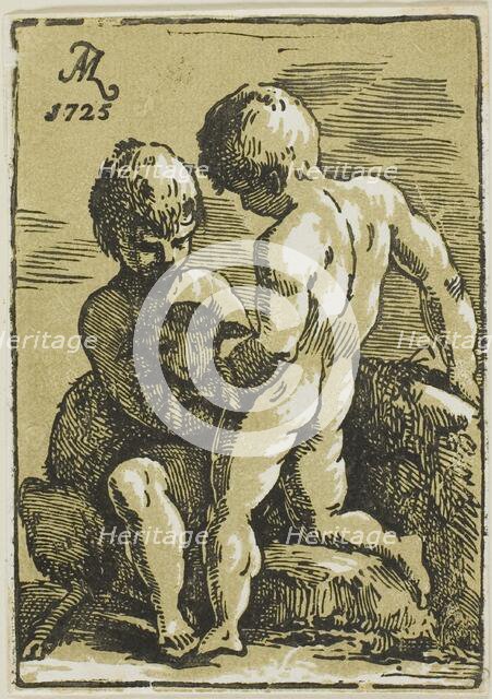 Two Children Petting a Lamb, 1725. Creator: Anton Maria Zanetti.
