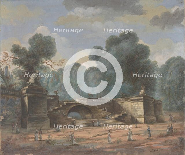 Park Landscape with Strolling Figures, 19th century. Creator: Anon.