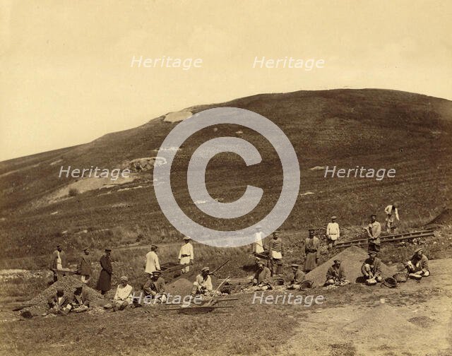 Hard Labor Convicts Sorting Ore at the Savinsk Mine, Zerentui Section of the Nerchinsk..., 1891. Creator: Aleksei Kuznetsov.
