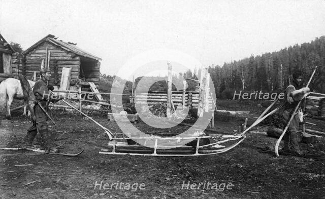 Shoria Hunters Equipped for the Winter Hunt, 1913. Creator: GI Ivanov.