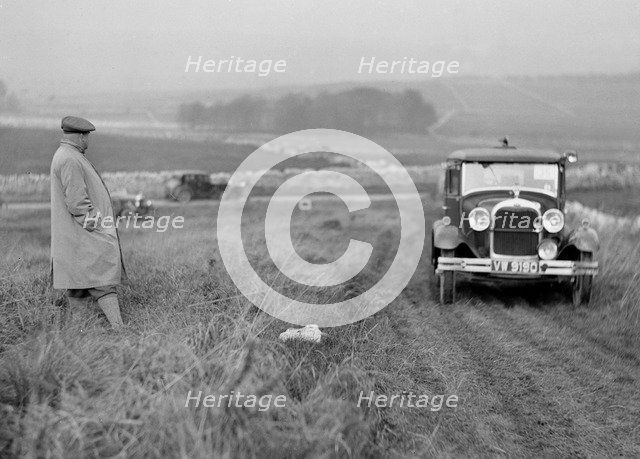 Ford Model A saloon of JW Austin competing in the MCC Sporting Trial, 1930. Artist: Bill Brunell.