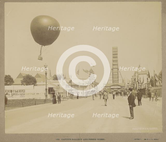 Captive Balloon and Ferris Wheel, World Columbian Exposition, Chicago, 1892-1893. Creator: Charles Dudley Arnold.