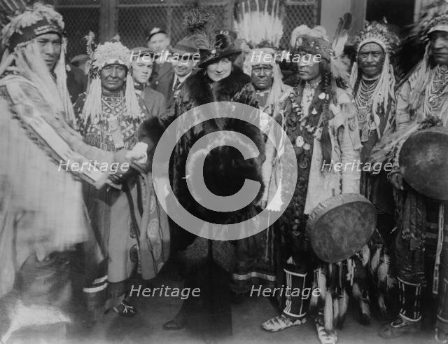 Mary Garden & Indians from Glacier Park, between c1910 and c1915. Creator: Bain News Service.