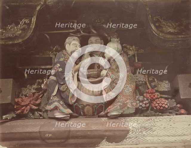 Carving Images in the Top of the Great Gate, at Nikko, 1870s-1890s. Creator: Kusakabe Kimbei.
