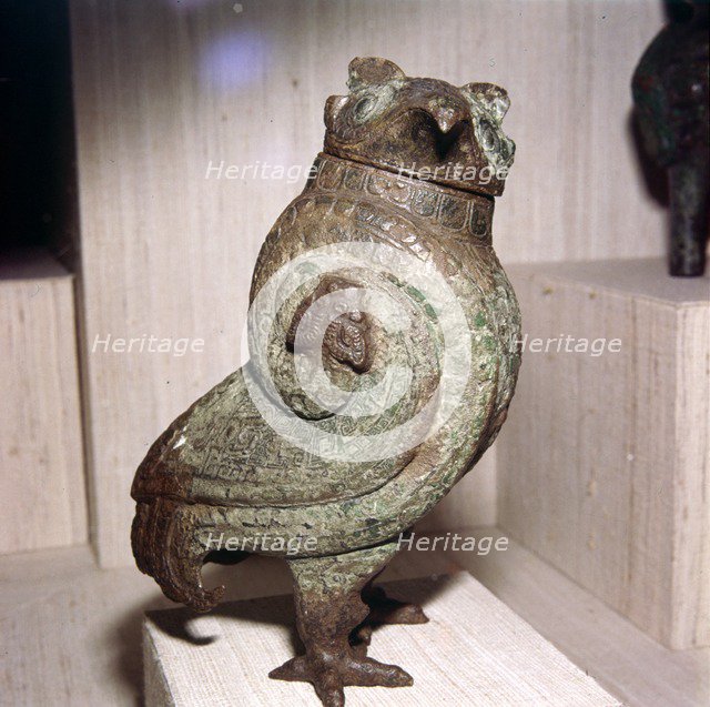 Chinese Bronze Wine-Vessel or Tsun, in form of Short-Eared Owl, 11th century BC-10th century BC. Artist: Unknown.