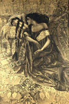 Tamara and Demon. Illustration to the poem The Demon by Mikhail Lermontov, 1890-1891. Artist: Vrubel, Mikhail Alexandrovich (1856-1910)