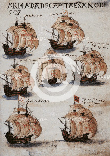 The fleet of Vasco da Gama in 1502. From Livro de Lisuarte de Abreu, c. 1565.