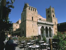 Cathedral and cafe, Monreale, Sicily, Italy