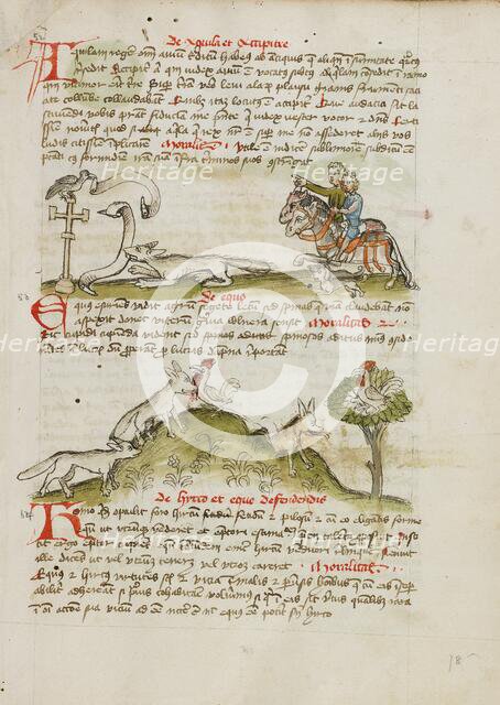 A Fox Threatening a Bird Perched on a Wayside Cross and Two Horsemen..., third quarter of 15th cent. Creator: Unknown.