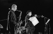 Randy Brecker and Michael Brecker (sax), Brecon Jazz Festival, Brecon, Wales, Aug 2001. Creator: Brian O'Connor.