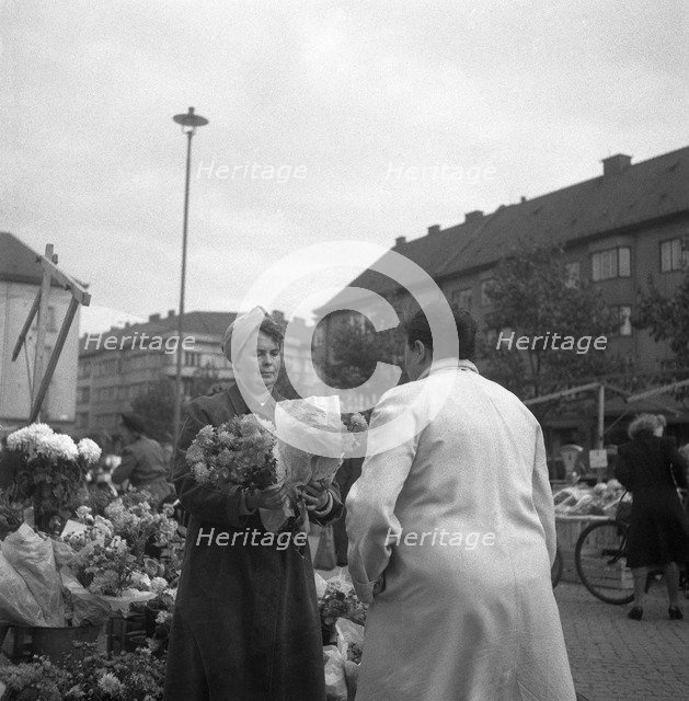 Flower stall in the market, Malmö, Sweden, 1947. Artist: Otto Ohm