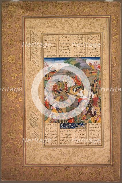 Battle between Manuchihr and Tur, from a Shah-nama (Book of Kings) of Firdausi…, c. 1610. Creator: Unknown.