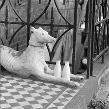 Stone greyhound and milk bottles, Duncan Terrace, Islington, London, 1962-1964. Artist: John Gay