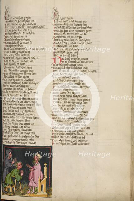 The Lame Mephibosheth before David; Weltchronik, about 1400-1410. Creator: Unknown.