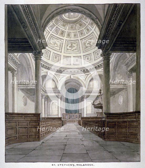 Church of St Stephen Walbrook, City of London, c1840.                                              Artist: Frederick Nash