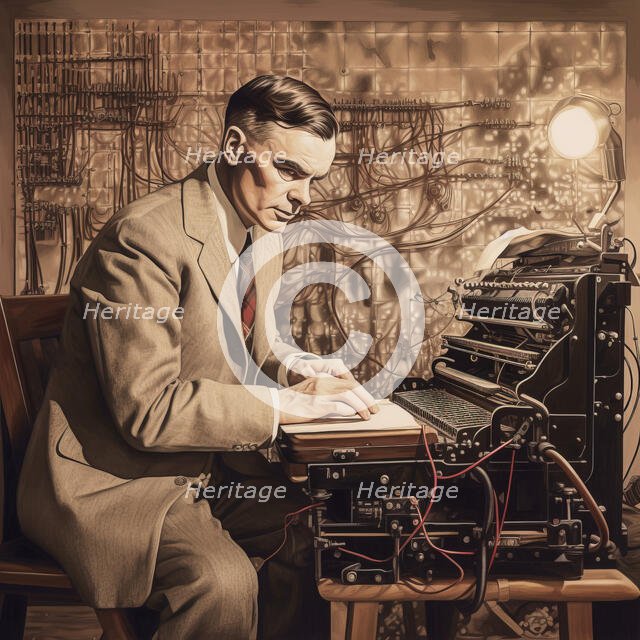 AI IMAGE - Alan Turing at Bletchley, 1940s, (2023).  Creator: Heritage Images.