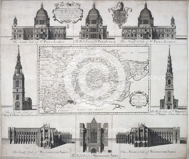 Map of the Diocese of London, 1720. Artist: John Harris