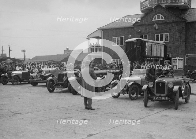 Cars at Brooklands, Surrey, c1930s. Artist: Bill Brunell.