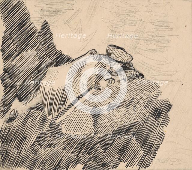 Man lying on a rock, 1925-1935. Creator: Arnold Peter Weisz-Kubincan.