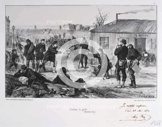 'Pendant la garde', Siege of Paris, Franco-Prussian War, November 1870 (1872). Artist: Auguste Bry