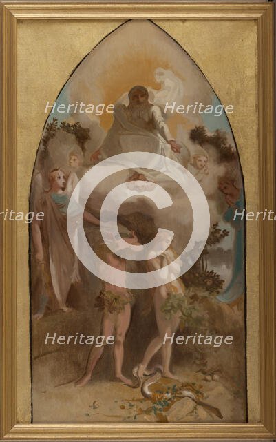 Sketch for the church of Saint-Séverin: Adam and Eve banished from paradise, 1865. Creator: Victor-Louis Mottez.