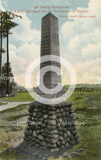 'The Denny Monument, Alki Point Marking the Birthplace of Seattle', Washington, USA, 1911. Artist: Unknown