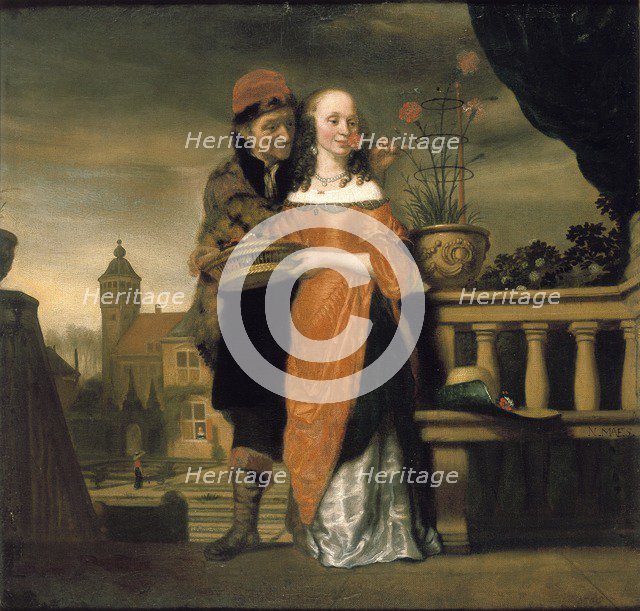 A Man holding a Carnation to a Woman's Nose: An Allegory of the Sense of Smell, pre 1660. Artist: Nicolaes Maes.